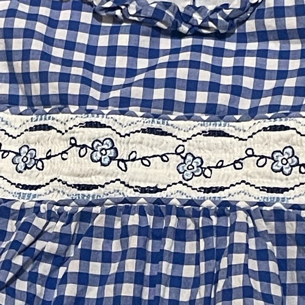 Bonnie Baby Blue Checkered Bodysuit with Floral Embroidery